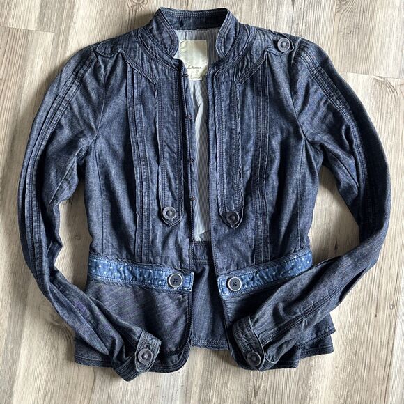 Anthropologie Elevenses  Light Academia Boho Hippie Indie Jean Blazer Size 0 - Picture 8 of 12